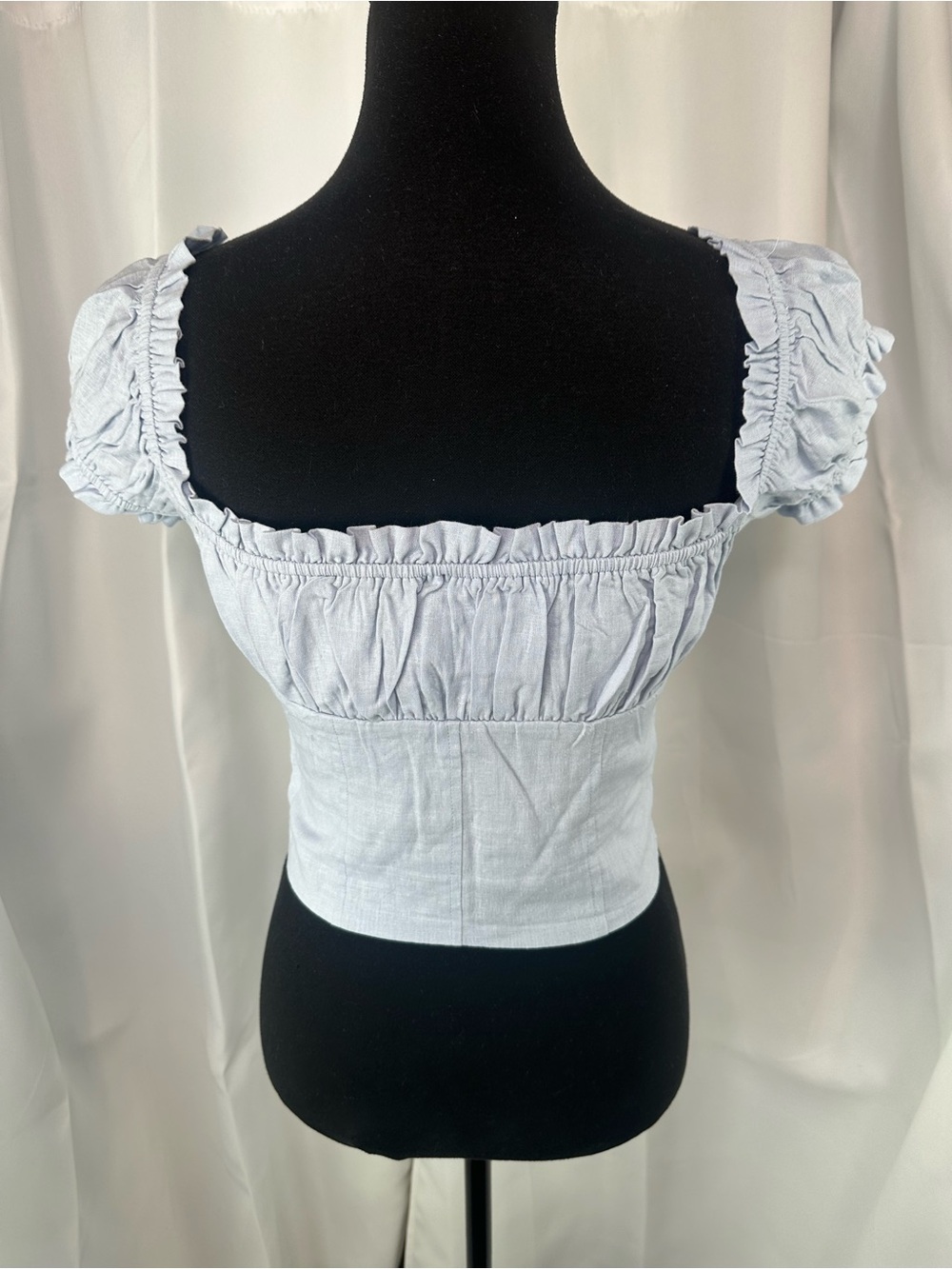 Princess Polly Light Blue Elouise Top Size 4  Linen Blend - Picture 4 of 6